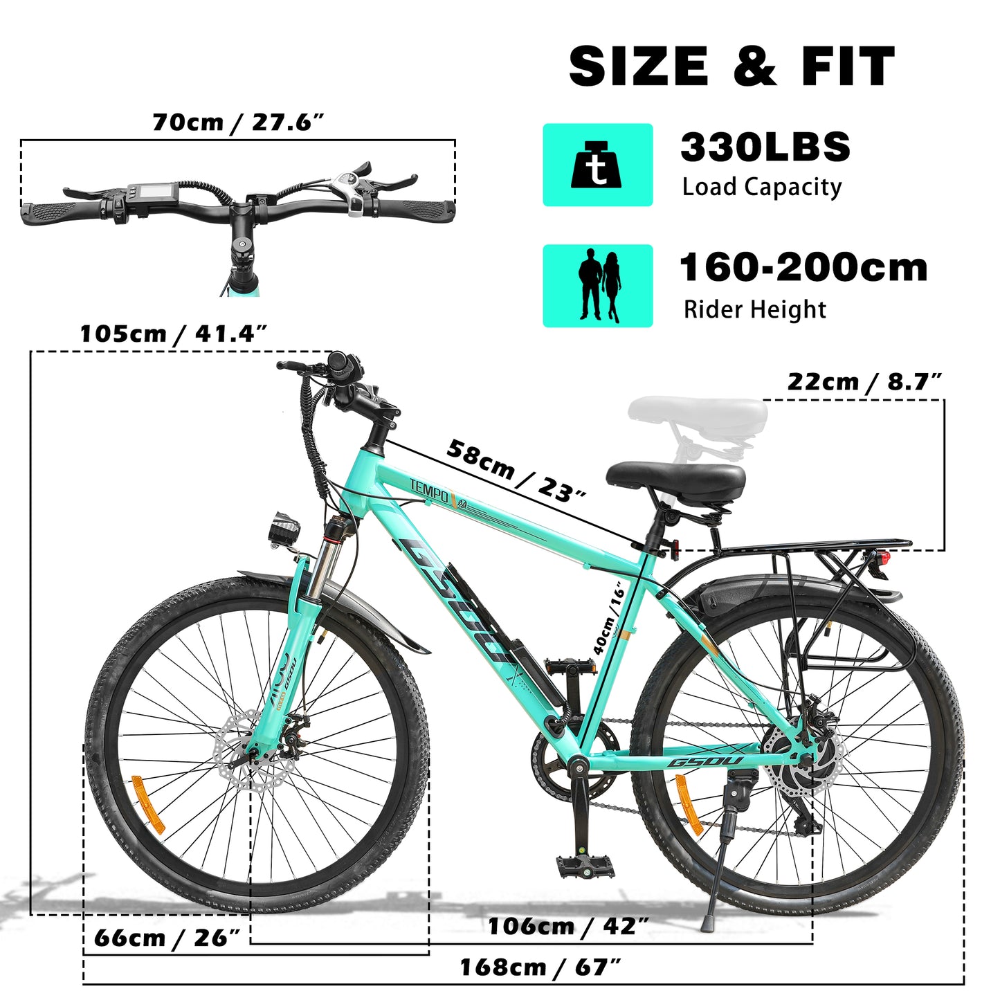 GSOU 26" Electric Mountain Bike UK | eBike Conquer Traffic & Hills | 250W Brushless Motor | 36V-8Ah Battery Range 30-50 Mile | Smart LCD | 7-Speed Gears | Dual Disc Brakes | Lockable Suspension | UK Road Legal EAPC