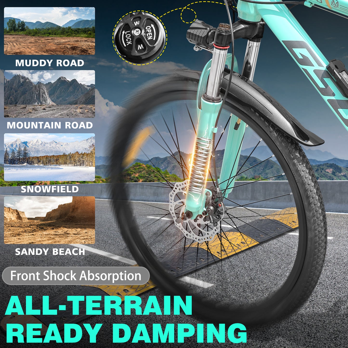 GSOU 26" Electric Mountain Bike UK | eBike Conquer Traffic & Hills | 250W Brushless Motor | 36V-8Ah Battery Range 30-50 Mile | Smart LCD | 7-Speed Gears | Dual Disc Brakes | Lockable Suspension | UK Road Legal EAPC