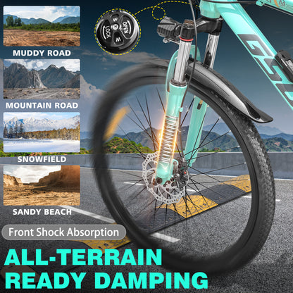 GSOU 26" Electric Mountain Bike UK | eBike Conquer Traffic & Hills | 250W Brushless Motor | 36V-8Ah Battery Range 30-50 Mile | Smart LCD | 7-Speed Gears | Dual Disc Brakes | Lockable Suspension | UK Road Legal EAPC