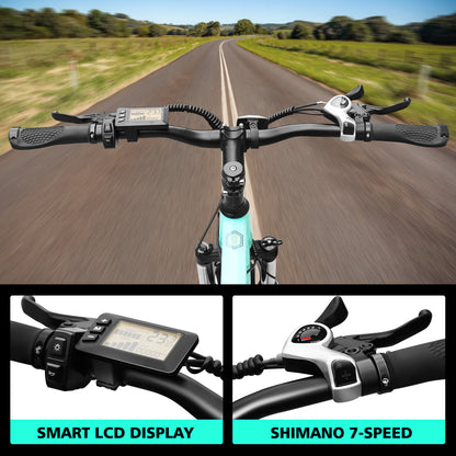 GSOU 26" Electric Mountain Bike UK | eBike Conquer Traffic & Hills | 250W Brushless Motor | 36V-8Ah Battery Range 30-50 Mile | Smart LCD | 7-Speed Gears | Dual Disc Brakes | Lockable Suspension | UK Road Legal EAPC